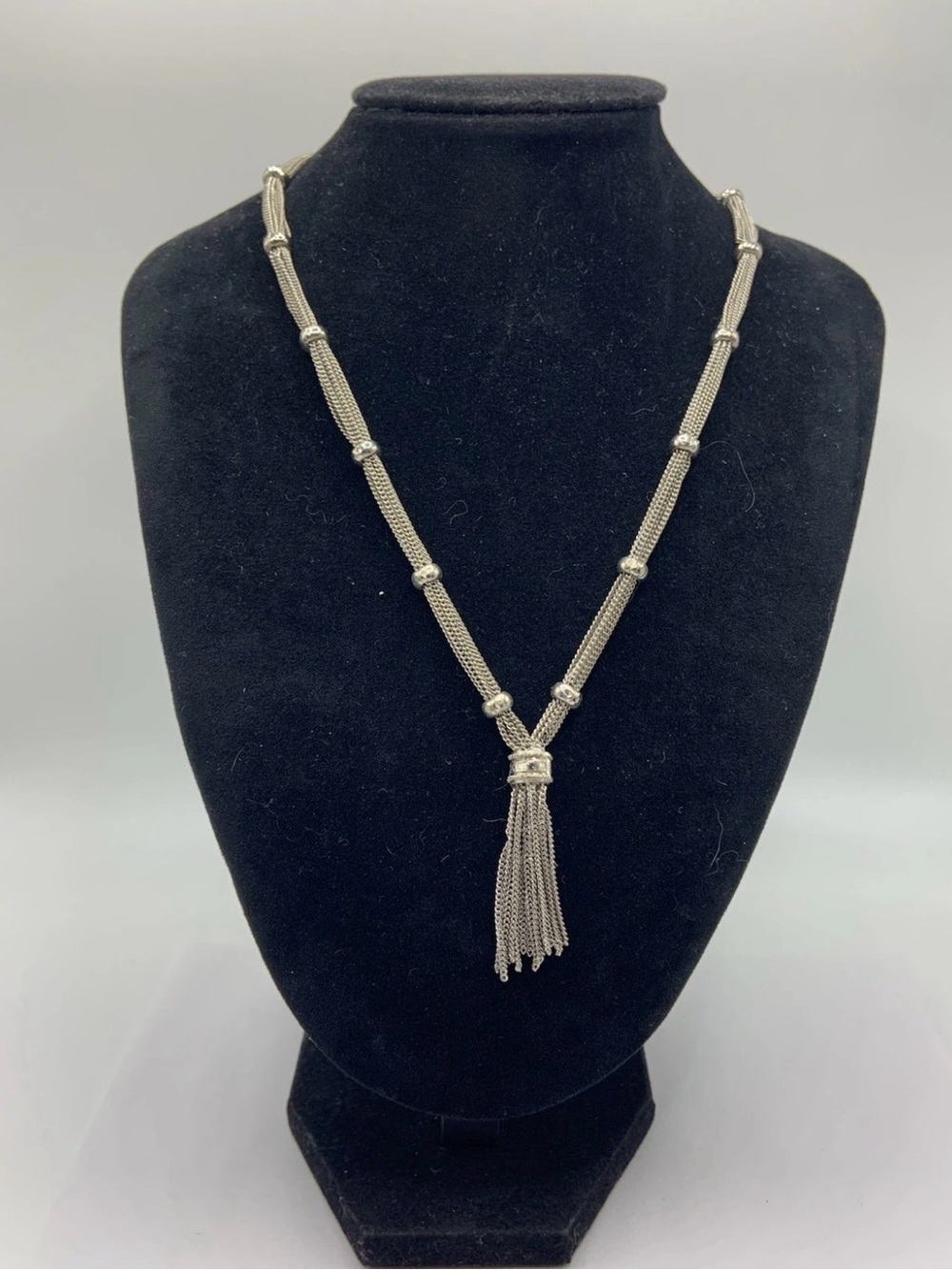 2028 Silver Tone Multi Strand Chain  Tassel Necklace Signed 18”